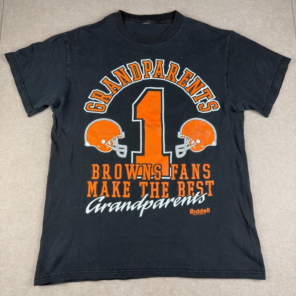 Vintage Cleveland Browns Grandparents Fans Tee‎ Mens M Black NFL Riddell 1998